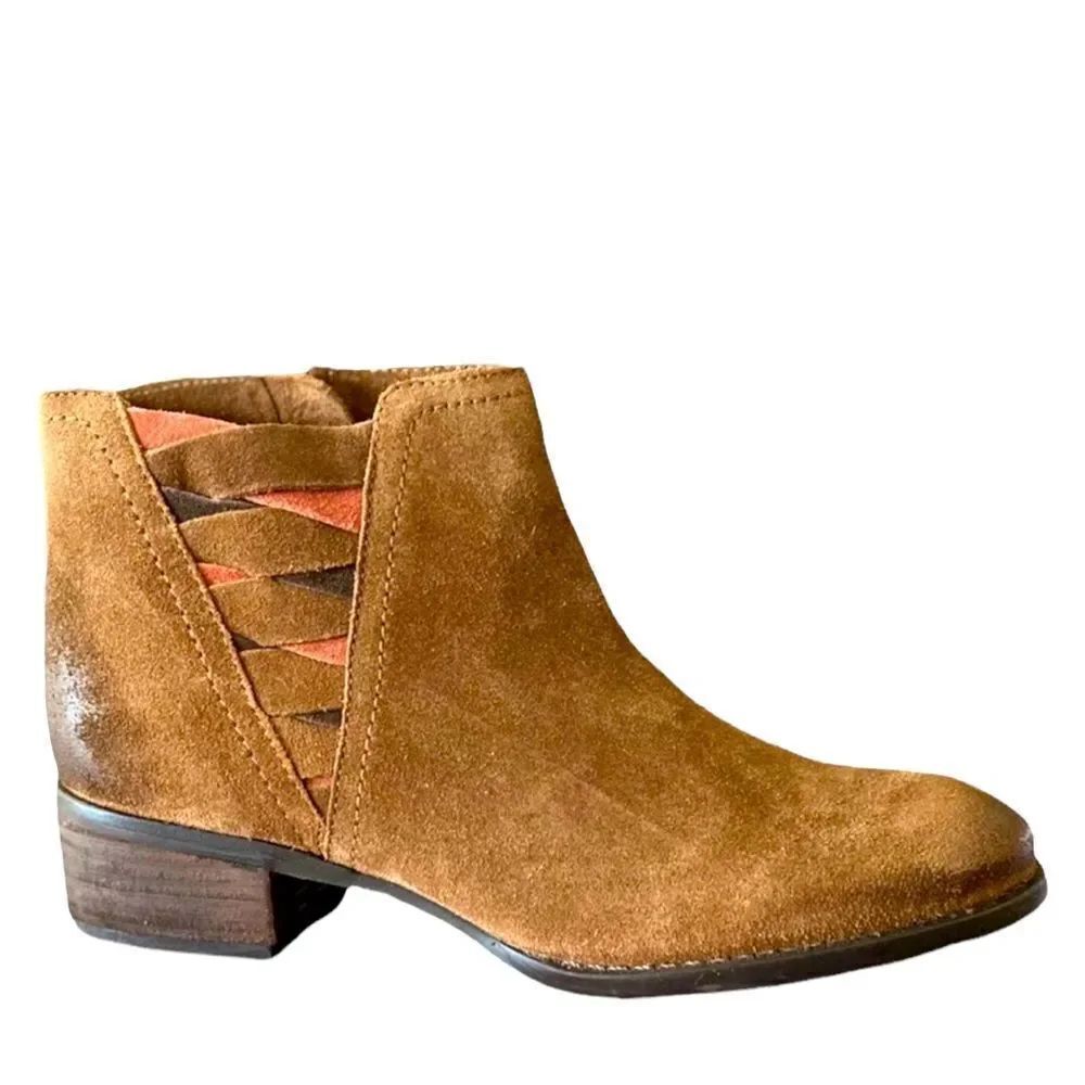 Brown Leather Boho Western Aztec Ankle Boots by Naughty Monkey NEW